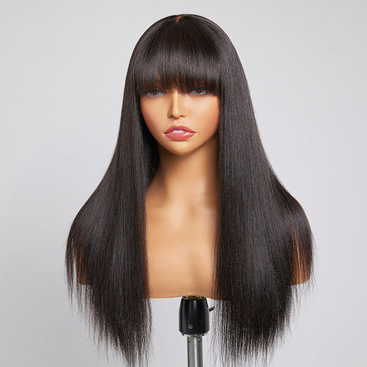 Yaki Straight Ultra Natural 13*4 HD Lace Long Wig With Bangs 100% Human Hair