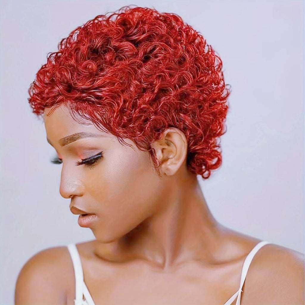 6 Inches Stunning PIXIE Short Curly Bob Lace Frontal Wig Red pixie cut 100% human hair wig