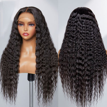 Water Wave Lace Front Wigs Human Hair Glueless Mid Part Long Wig 100% Human Hair