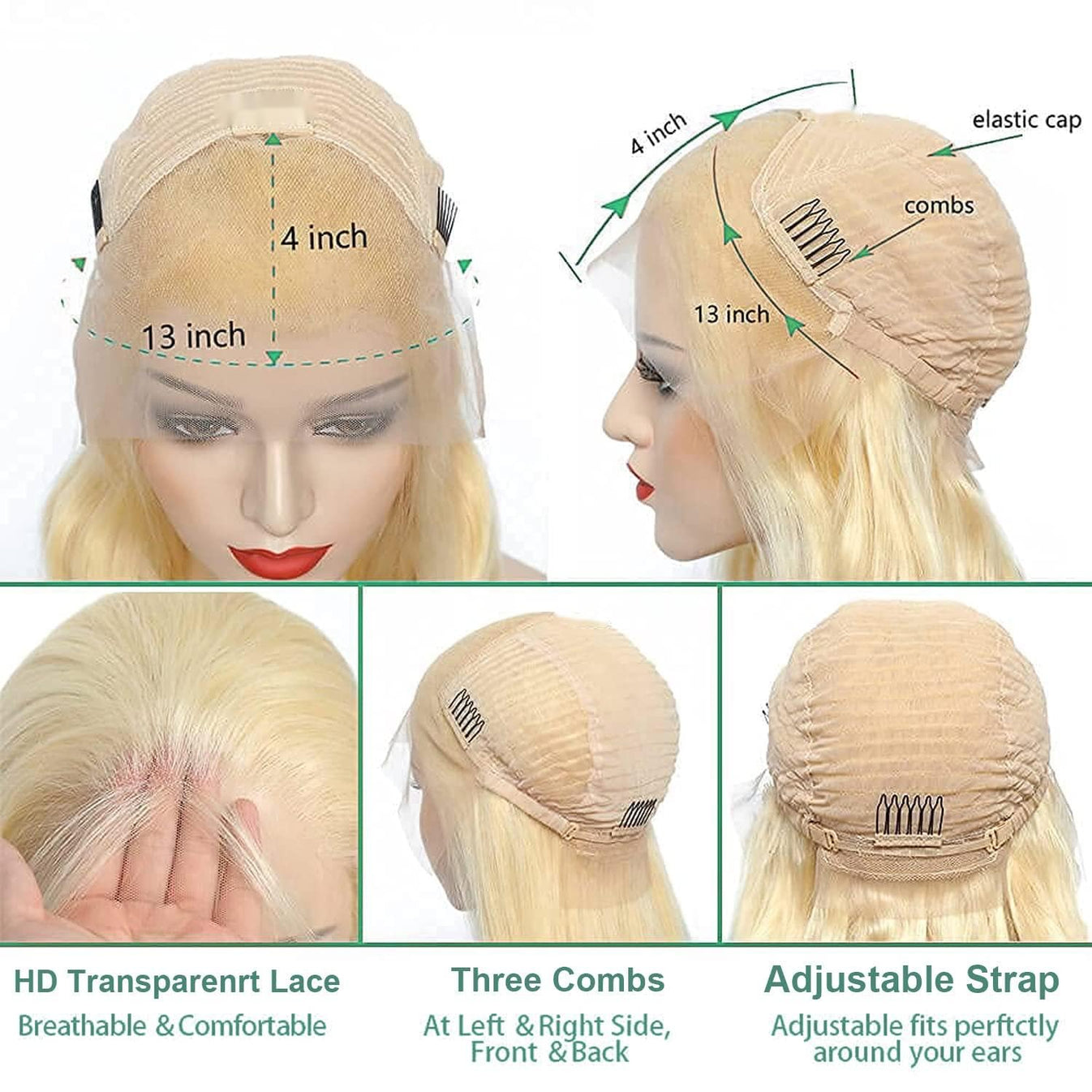613 Lace Front Wig Human Hair 13x4 150% Density HD Transparent Lace ...