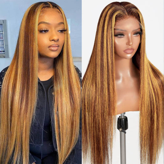 Flash Sale |Brown Bomb Honey Blonde 4x4 Front 150 density Lace Front Wig Pre Plucked