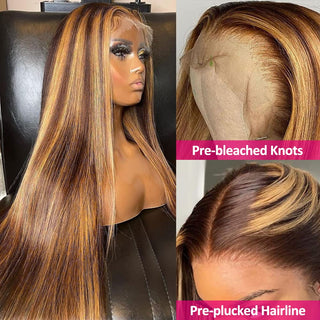 Flash Sale |Brown Bomb Honey Blonde 4x4 Front 150 density Lace Front Wig Pre Plucked