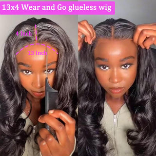 Natural Black Body Wave 13x4 Frontal HD Lace Long Wig 100% Human Hair