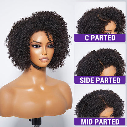 Kinky Curly Glueless Curly Bob Wig Black Pixie Curly Hair  5x5 Closure Lace Glueless Side Part Short Wig 100% Human Hair