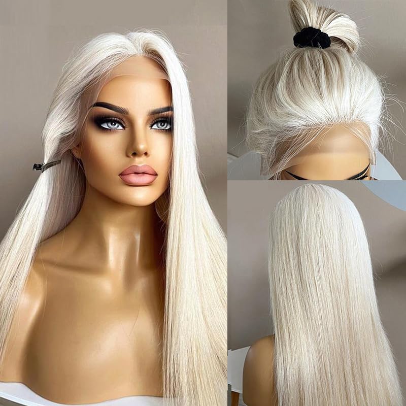 Platinum Blonde #60 Colored Straight Hair Frontal Wig 13X4 Human Hair Wig