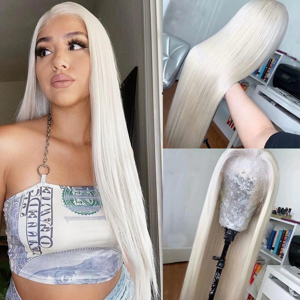 Platinum Blonde #60 Colored Straight Hair Frontal Wig 13X4 Human Hair Wig