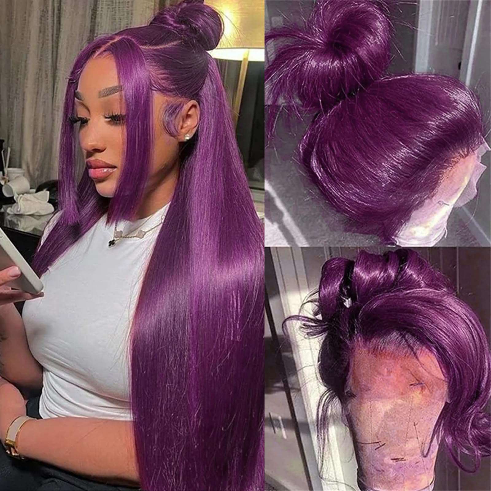 Dark Purple Lace Front Wigs Human Hair 13x4 Deep Purple Lace Frontal Straight