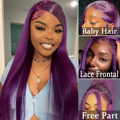 Dark Purple Lace Front Wigs Human Hair 13x4 Deep Purple Lace Frontal Straight