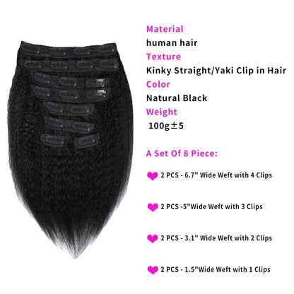 Clip in Human Hair  4PCS  Kinky Straight Brazilian Human Hair