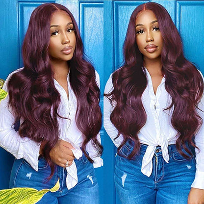 Dark Burgundy 13x4 Body Wave Lace Front Wigs Human Hair