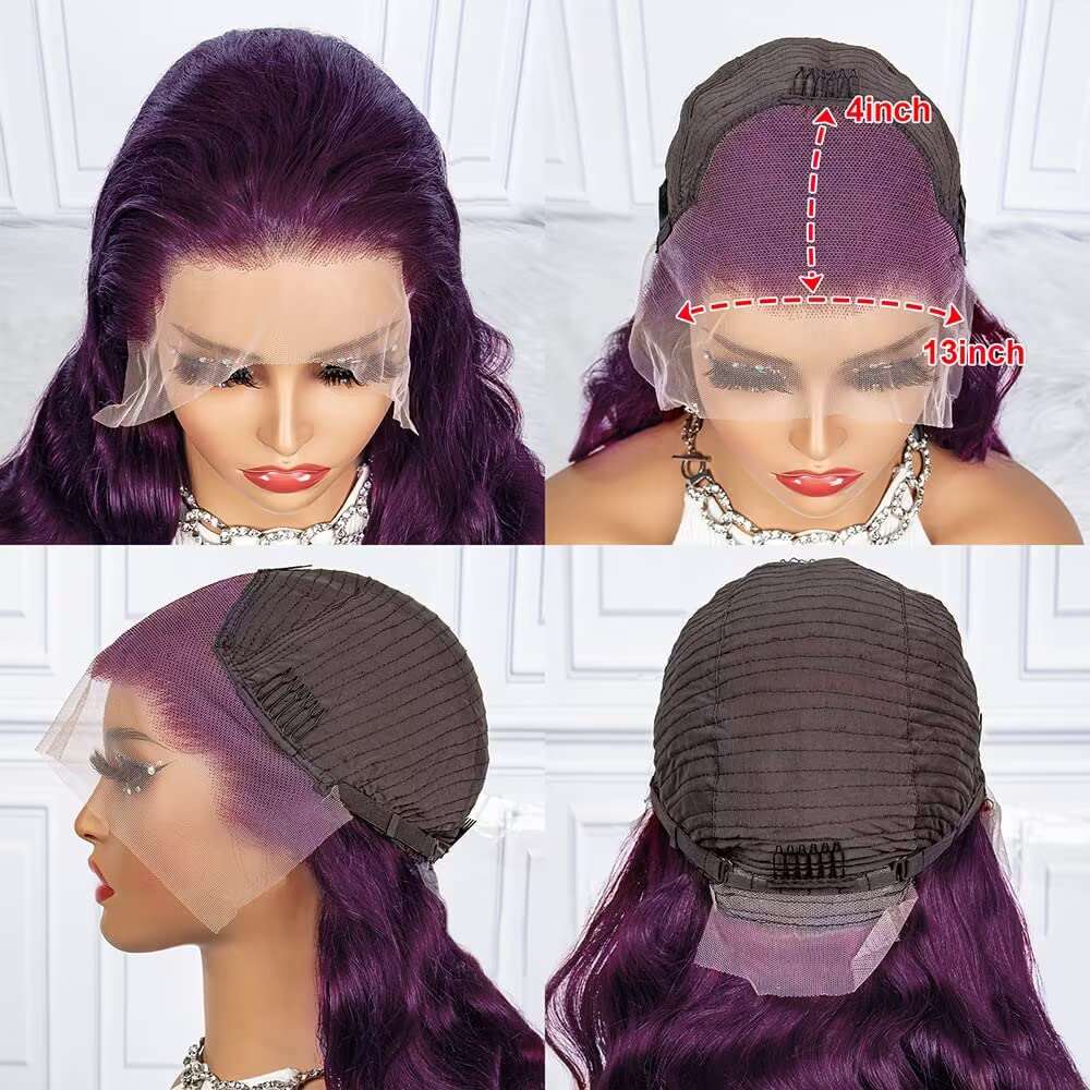 Dark Burgundy 13x4 Body Wave Lace Front Wigs Human Hair