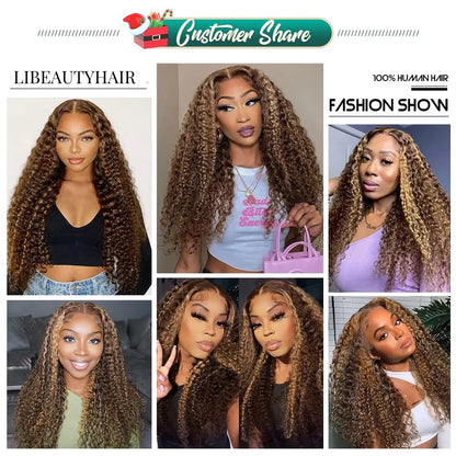 4/27 Highlight 13x4 Lace Front Curly Wave Ombre Honey Blonde HD Lace Wigs Human Hair