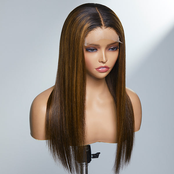 Limited Design | Brown Blonde Mix Silky Straight 5x5 Closure Lace Glueless Long Wig 100% Human Hair