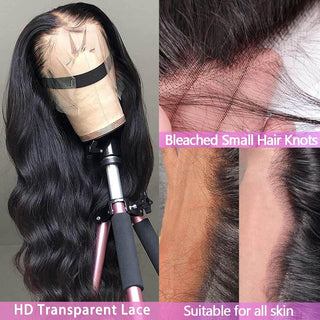 Natural Black Body Wave 13x4 Frontal HD Lace Long Wig 100% Human Hair