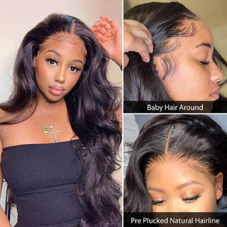 Natural Black Body Wave 13x4 Frontal HD Lace Long Wig 100% Human Hair