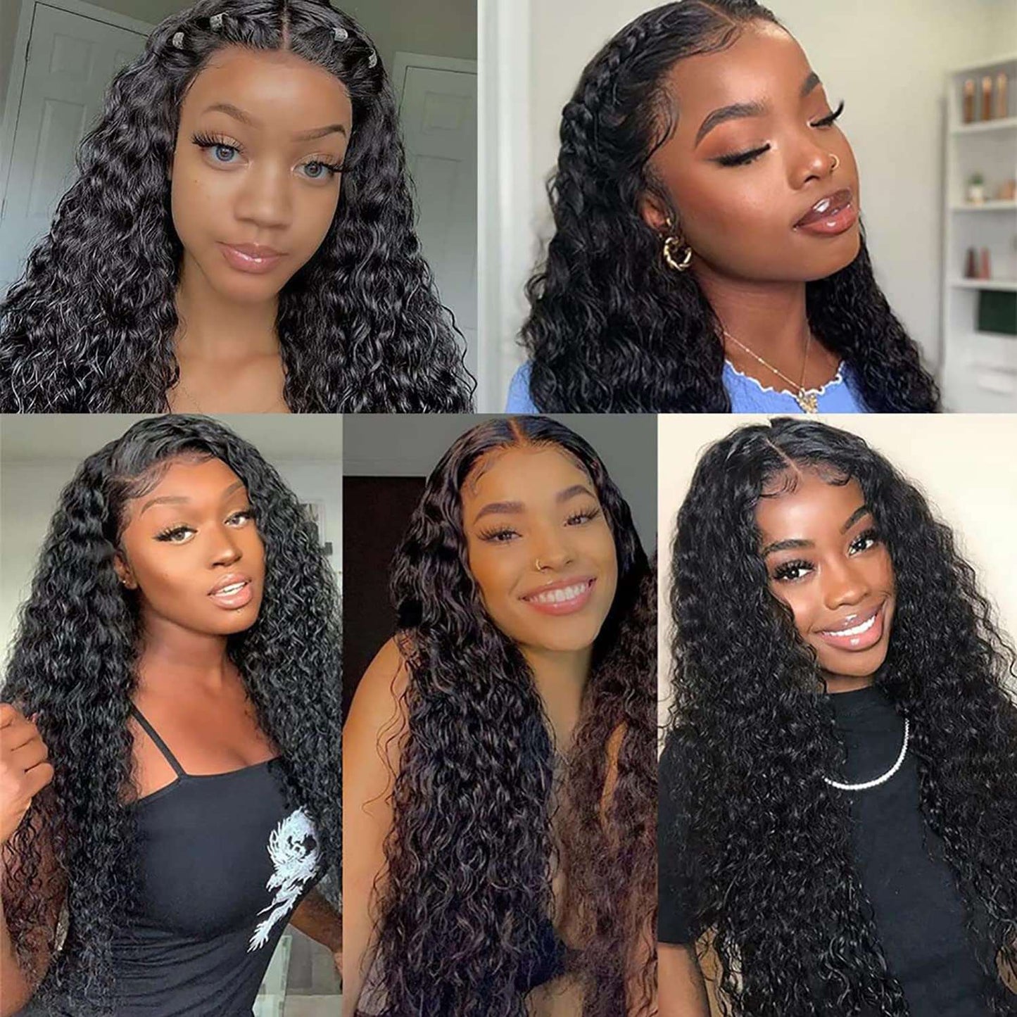 Flash Sale |  Deep Wave 4x4 Frontal Lace Mid Part Long Wig 100% Human Hair