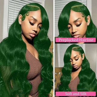 Colorful Bird Body Wave Lace Front Wigs Human Hair Dark Green 13x4  Lace Frontal Wigs