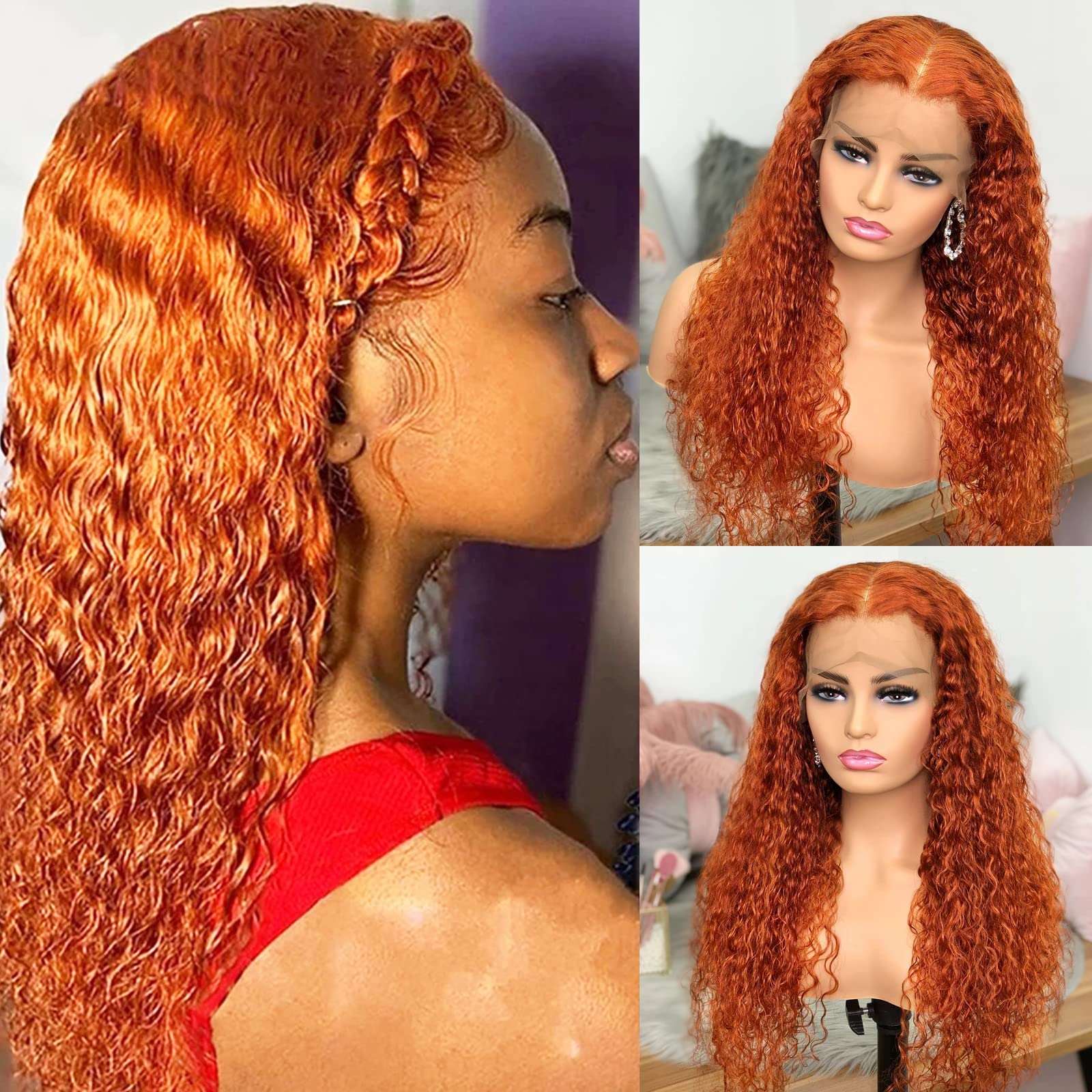 Orange Wig Curly Lace Front Wig Long Water Wave Lace Front Wig 13x4 Lace Front Curly Deep Curly Wig