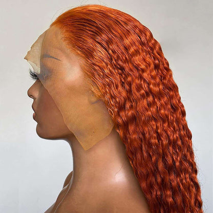 Orange Wig Curly Lace Front Wig Long Water Wave Lace Front Wig 13x4 Lace Front Curly Deep Curly Wig