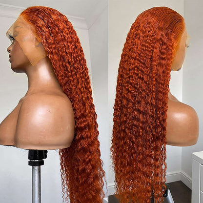 Orange Wig Curly Lace Front Wig Long Water Wave Lace Front Wig 13x4 Lace Front Curly Deep Curly Wig