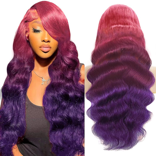 Body Wave 3 Tone Pink to Purple Glueless Wig human Hair