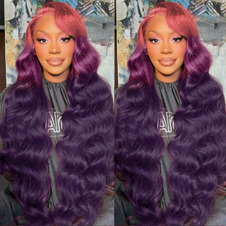 Body Wave 3 Tone Pink to Purple Glueless Wig human Hair