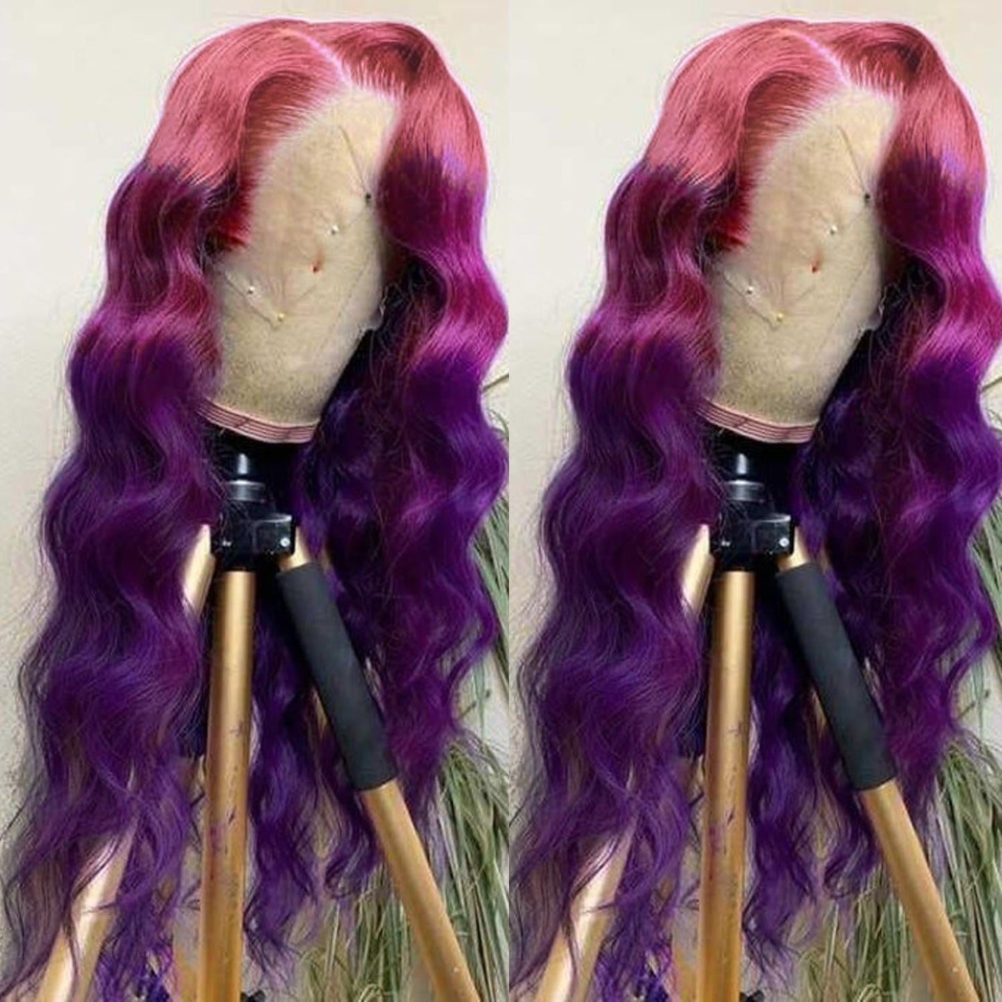 Body Wave 3 Tone Pink to Purple Glueless Wig human Hair