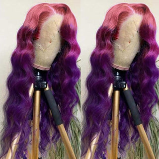 Body Wave 3 Tone Pink to Purple Glueless Wig human Hair