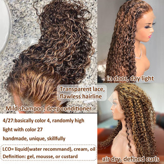 4/27 Highlight 13x4 Lace Front Curly Wave Ombre Honey Blonde HD Lace Wigs Human Hair