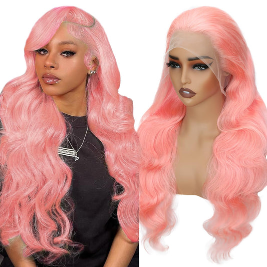 13x4 Pink Body Wave  Pre-Plucked Similar  200 Density Human Hair