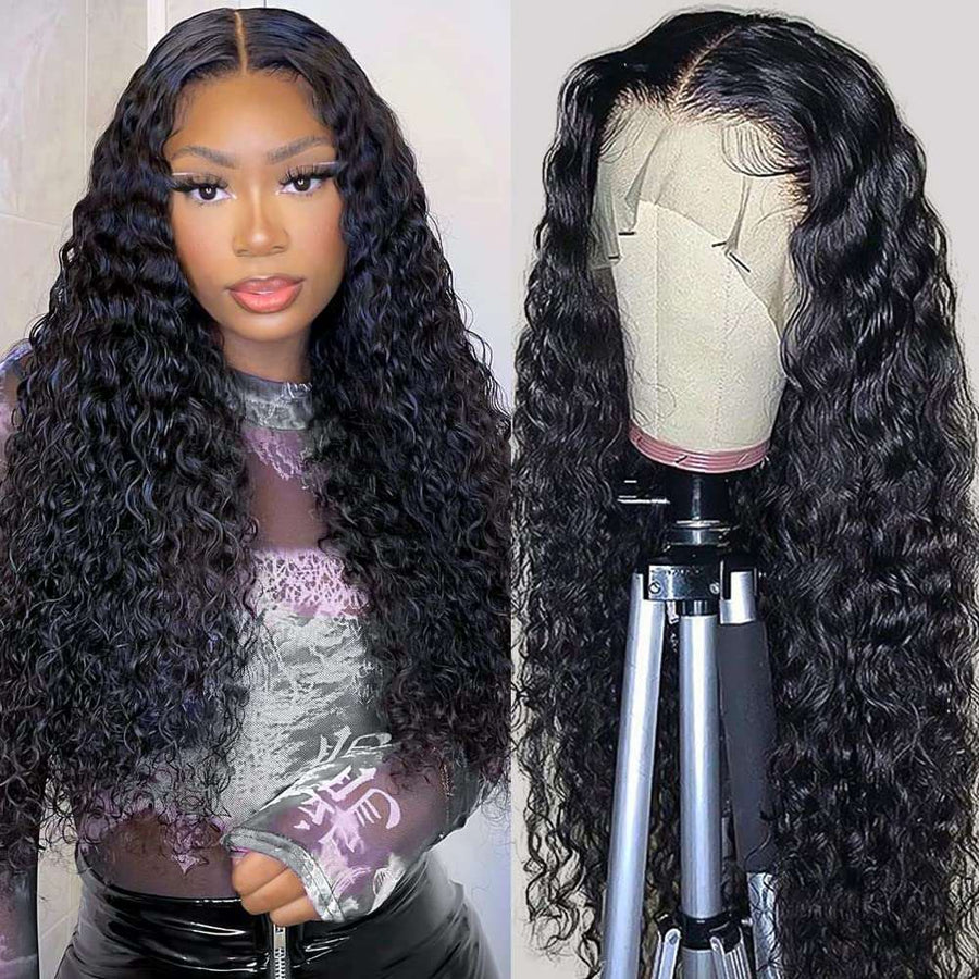 Flash Sale | Deep Wave 4x4 Frontal Lace Mid Part Long Wig 100% Human H ...