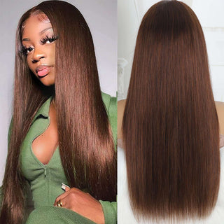 Chocolate Brown Straight  HD Transparent 13x4 Lace Frontal Wigs Human Hair