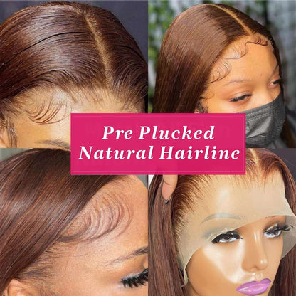 Chocolate Brown Straight  HD Transparent 13x4 Lace Frontal Wigs Human Hair