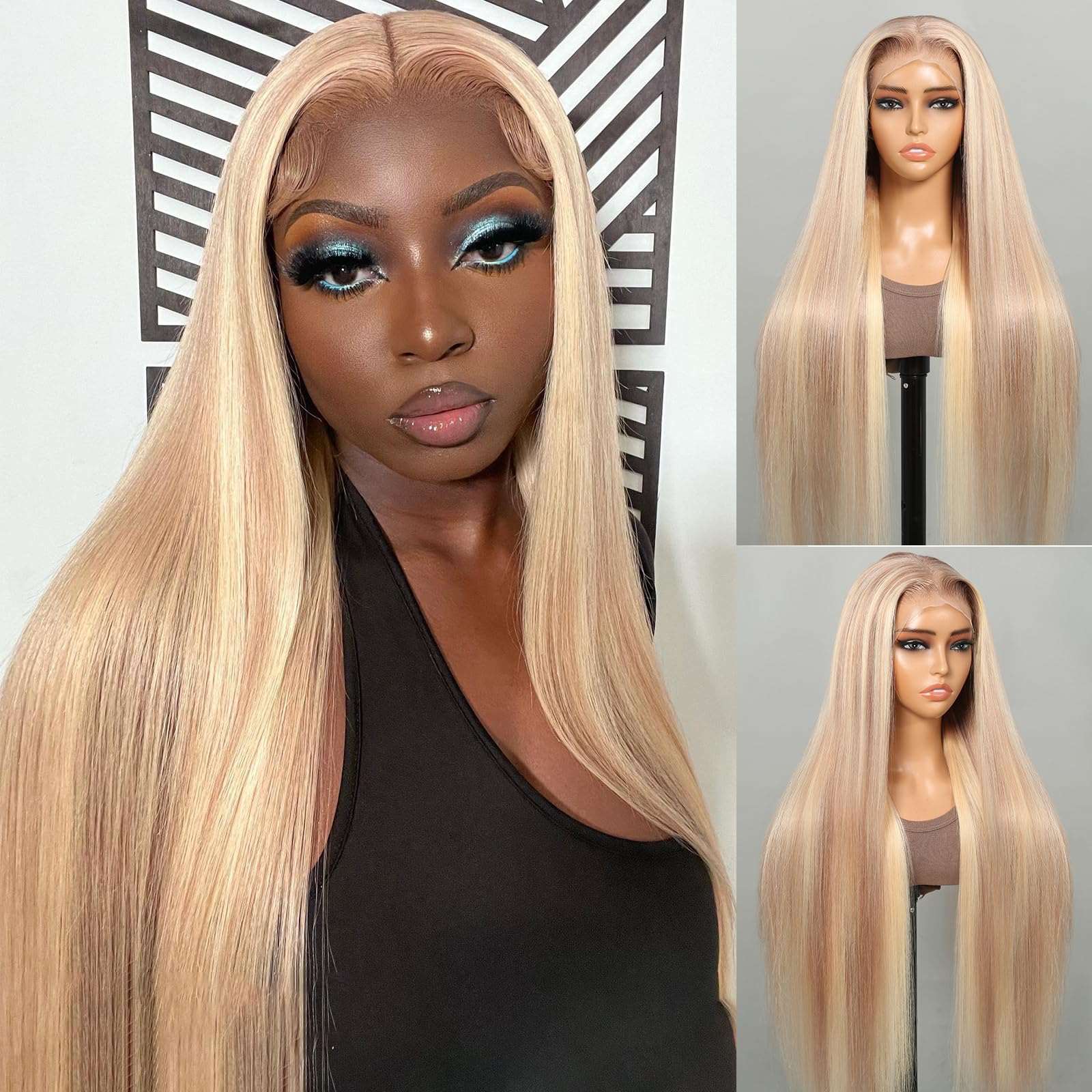 P10/613 Highlight Blonde 12A 180% Ombre Blonde Glueless Straight13x4 HD Lace Front Wig