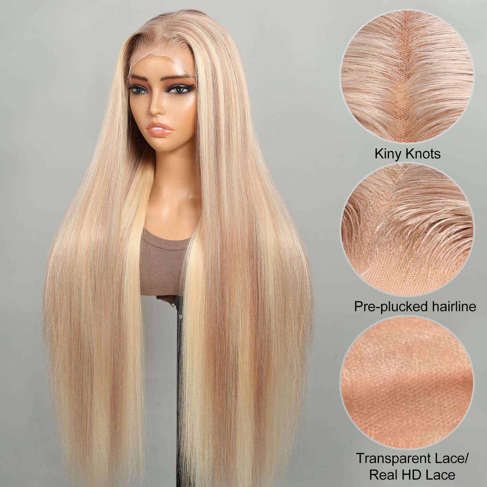 P10/613 Highlight Blonde 12A 180% Ombre Blonde Glueless Straight13x4 HD Lace Front Wig