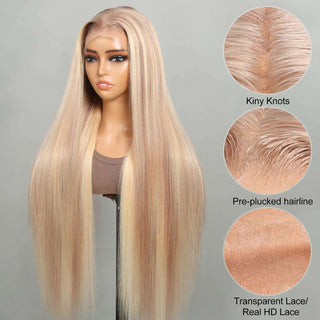 P10/613 Highlight Blonde 12A 180% Ombre Blonde Glueless Straight13x4 HD Lace Front Wig