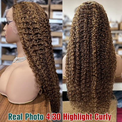 4/27 Highlight 13x4 Lace Front Curly Wave Ombre Honey Blonde HD Lace Wigs Human Hair