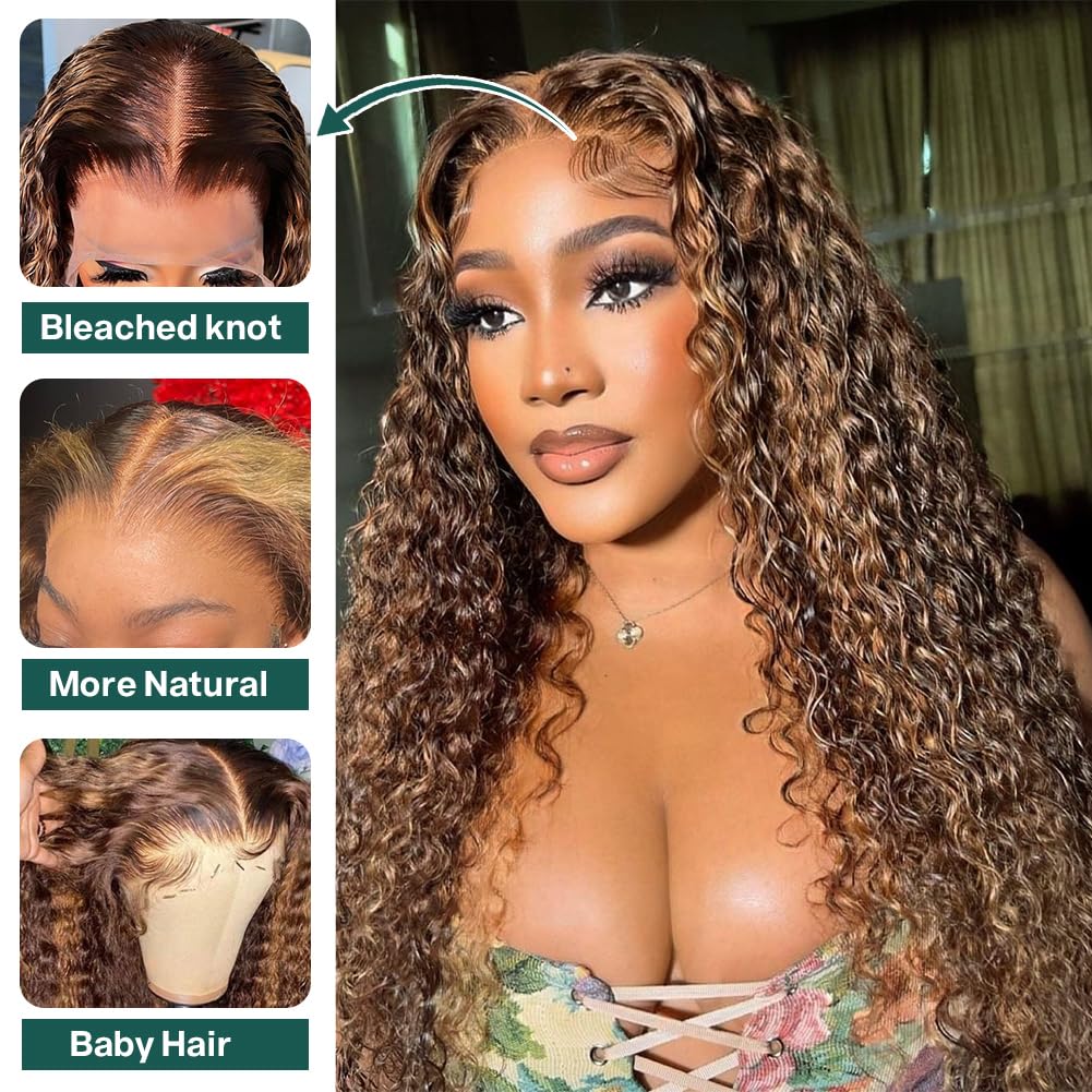 4/27 Highlight 13x4 Lace Front Curly Wave Ombre Honey Blonde HD Lace Wigs Human Hair