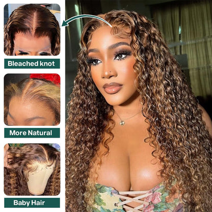 4/27 Highlight 13x4 Lace Front Curly Wave Ombre Honey Blonde HD Lace Wigs Human Hair