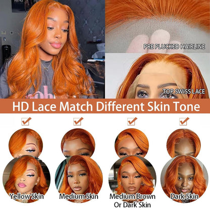 13X4 HD Orange Ginger Lace Front Wigs Pre Plucked Body Wave Wig