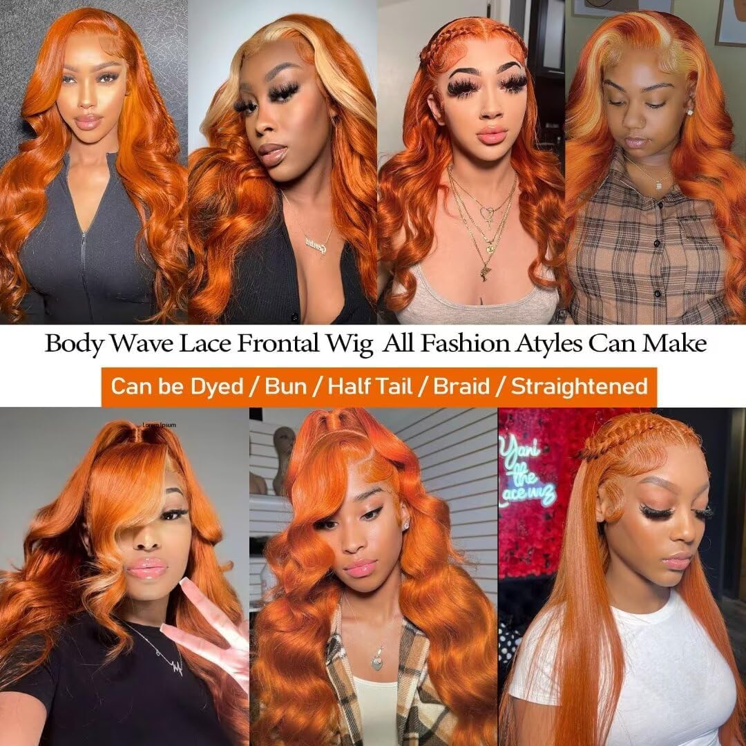 13X4 HD Orange Ginger Lace Front Wigs Pre Plucked Body Wave Wig