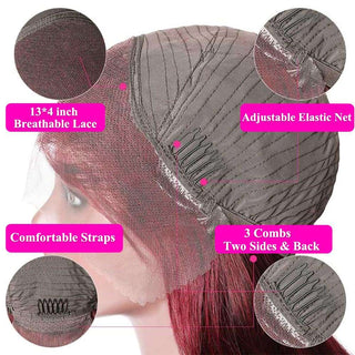 99J Burgundy Body Wave Lace Front Wigs Human Hair Pre Plucked 13X4 HD Transparent Lace 180 Density