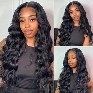Loose Body Wave 5x5 Closure Lace Glueless Mid Part Long Wig 100% Human Hair