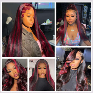 Highlight Red Lace Front Wig Human Hair Pre Plucked Colored Straight Wig