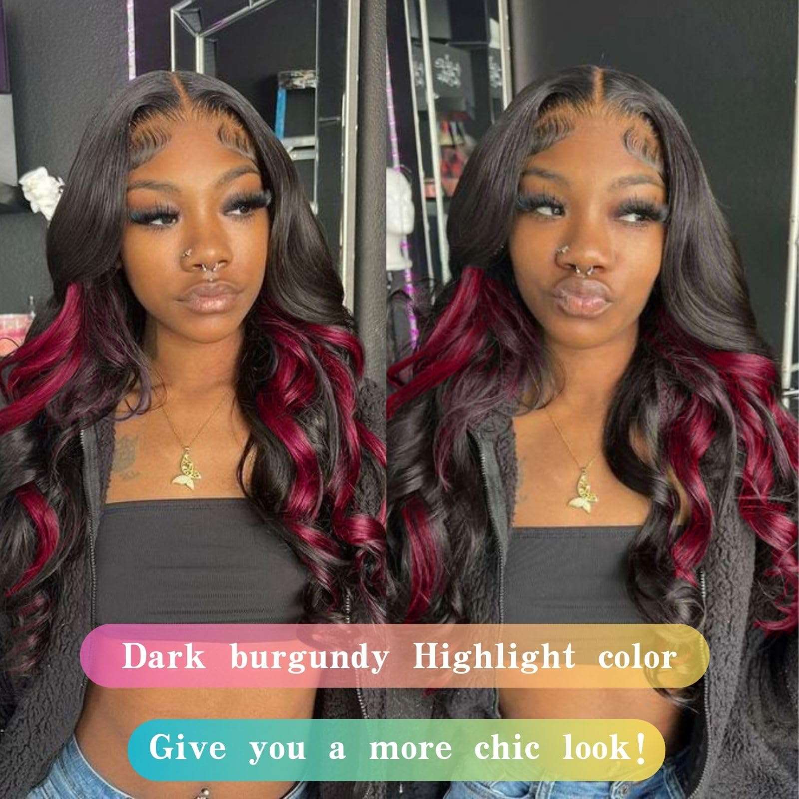 Burgundy Lace Body Wave Front Wigs Human Hair 100% Virgin Hair from One Donor