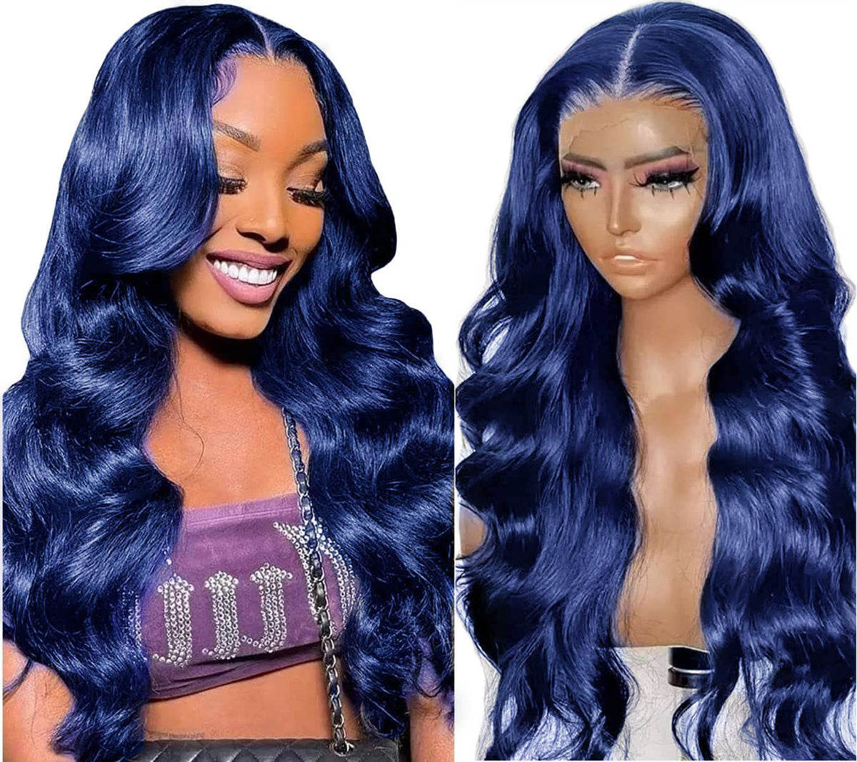 Wug Blue Blue Lace Front Wig Human Hair 13x4 Front lace Body Wave Human Hair ...