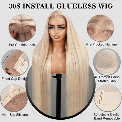 P10/613 Highlight Blonde 12A 180% Ombre Blonde Glueless Straight13x4 HD Lace Front Wig