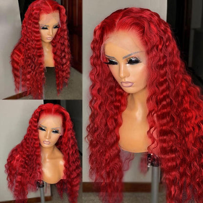 Hot Red Colored Lace Front Wigs Human Hair 180% Density Brazilin Virgin Human Hair Wig