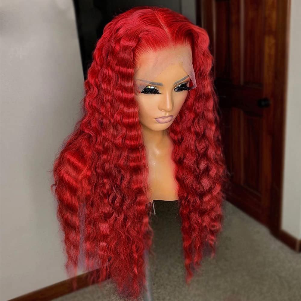 Hot Red Colored Lace Front Wigs Human Hair 180% Density Brazilin Virgin Human Hair Wig