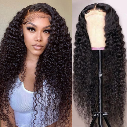 Water Wave Lace Front Wigs Human Hair Glueless Mid Part Long Wig 100% Human Hair